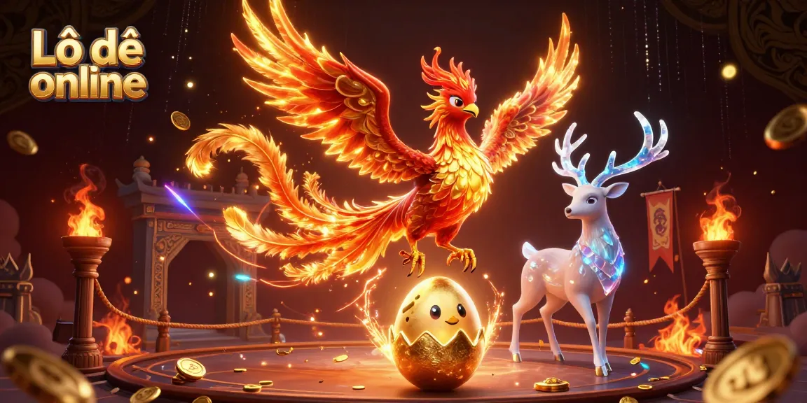 Engage in Lô đề online gameplay with vibrant phoenix and mystical stag in a dynamic casino scene.