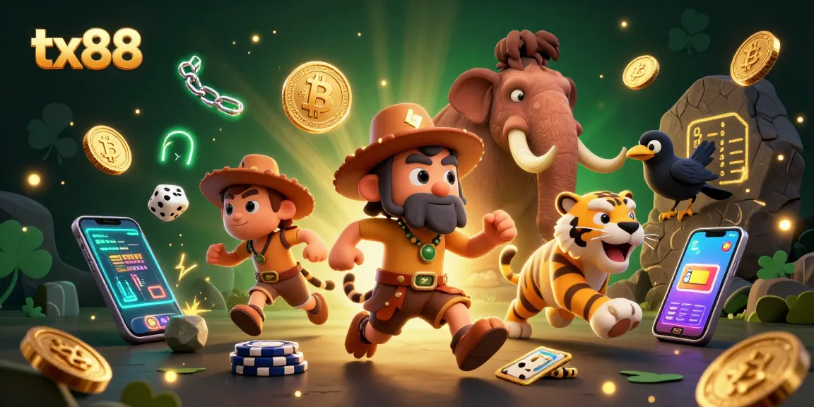 Experience the thrill of tx88 with an engaging prehistoric casino scene featuring unique characters.