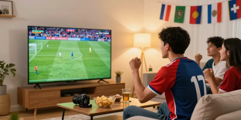 Socolive soccer live streaming experience in a lively home setting with friends.
