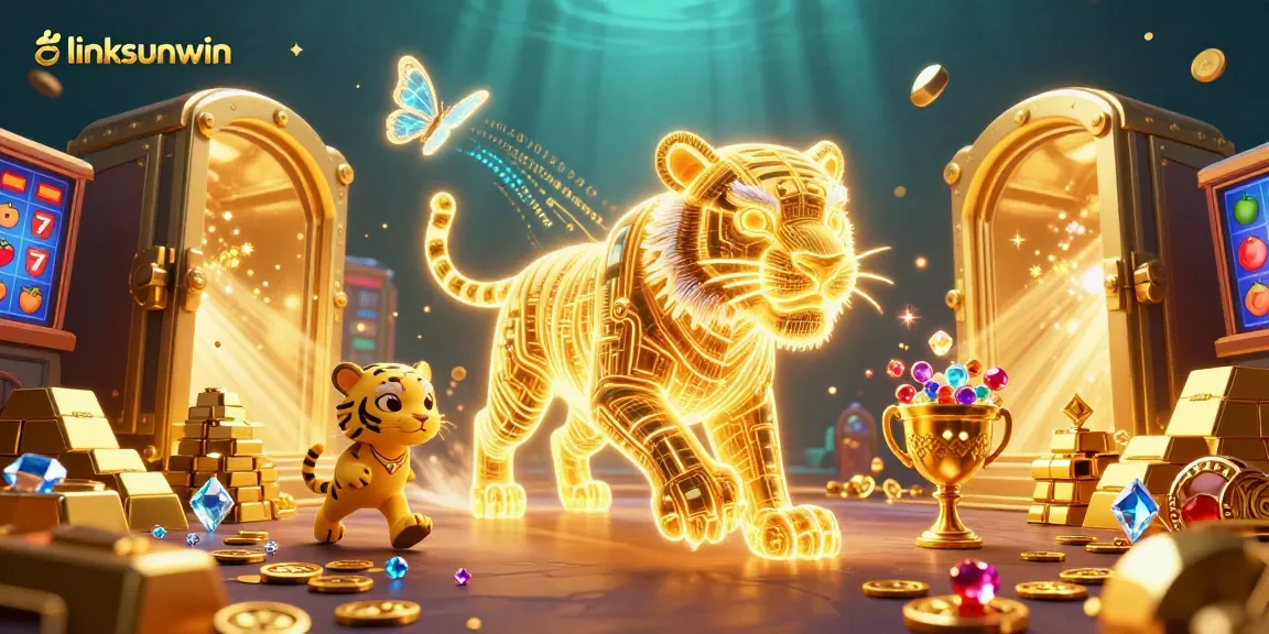 Experience thrilling wins at linksunwin with a 3D casino scene featuring vibrant symbols, golden treasures, and interactive elements.