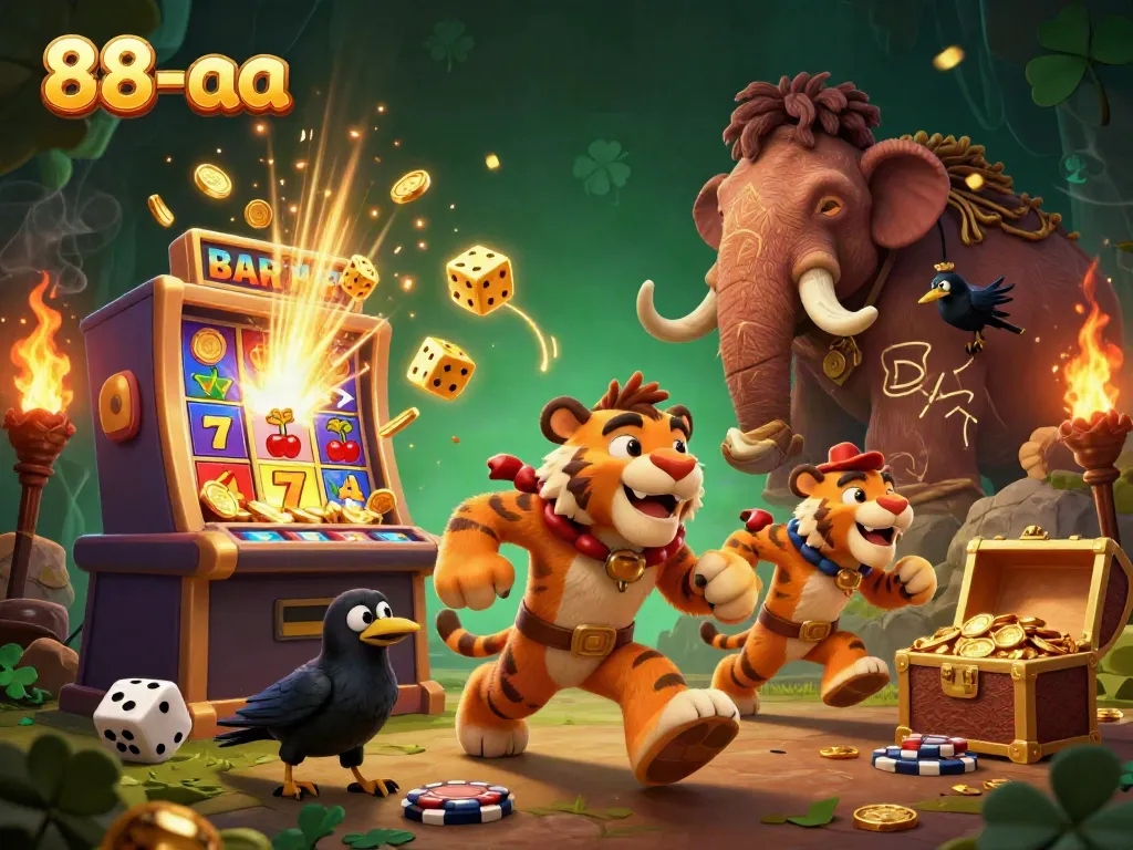 Experience thrilling 88-aa casino games with a prehistoric twist in this vivid 3D illustration.