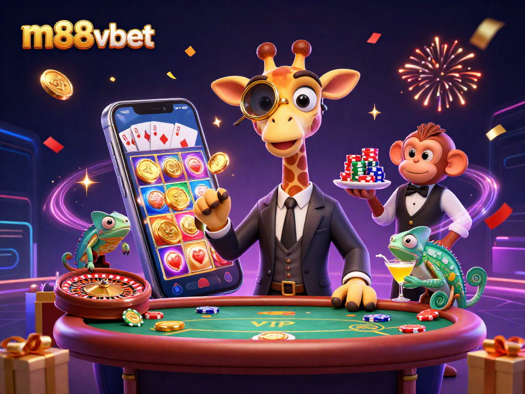 Experience top-tier gambling thrills with m88vbet, highlighted by luxurious casino characters and energetic game elements.