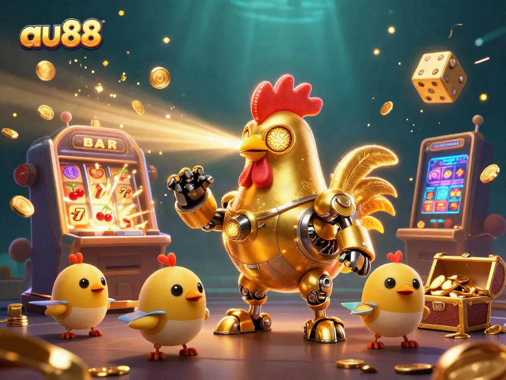 Engage and win with au88 in this vibrant 3D casino adventure illustration.