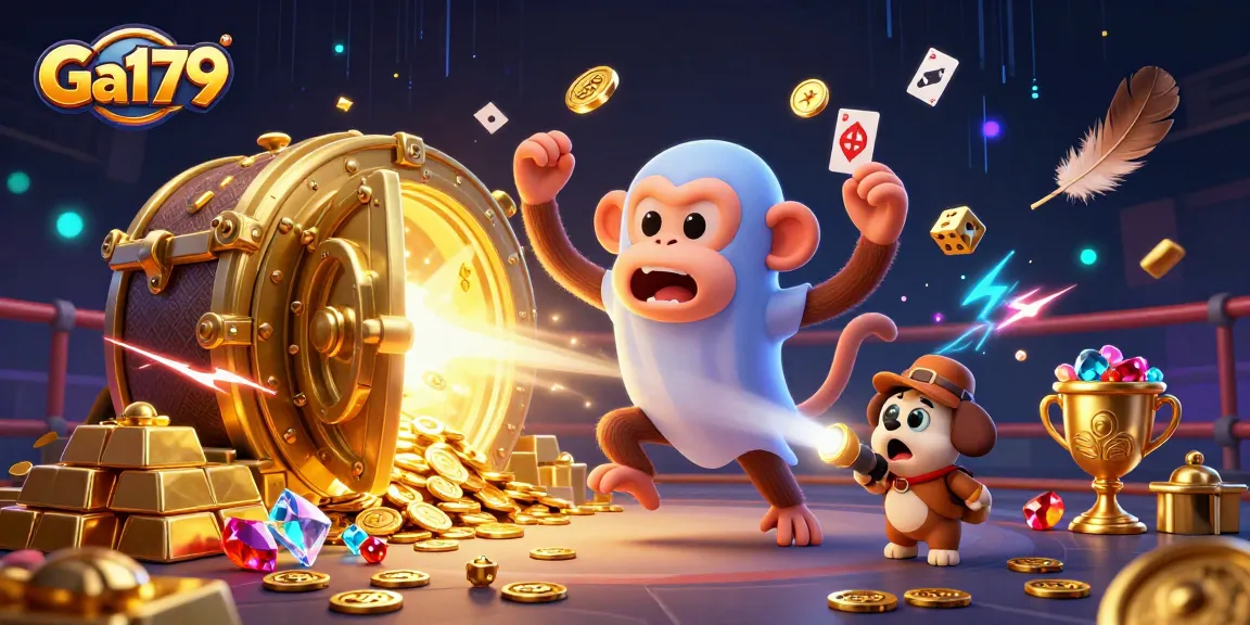 Engage in exciting cockfighting action at Ga179, a vibrant arena with golden treasures and curious ghost-hunter elements.