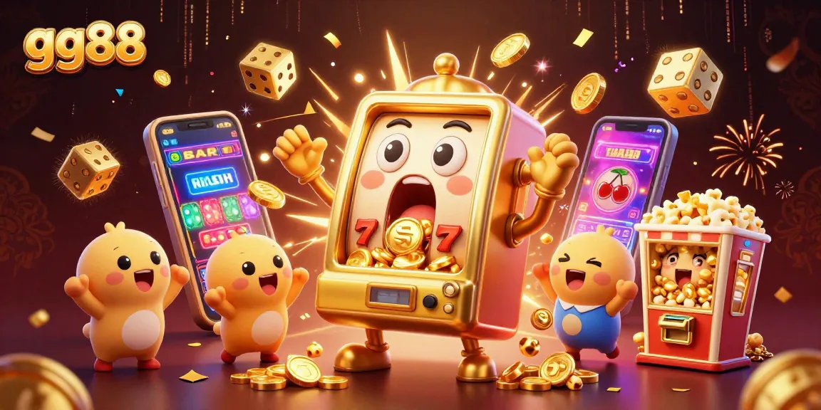 Experience thrilling action at gg88 with cheerful slot machines, vibrant casino symbols, and a jackpot explosion.