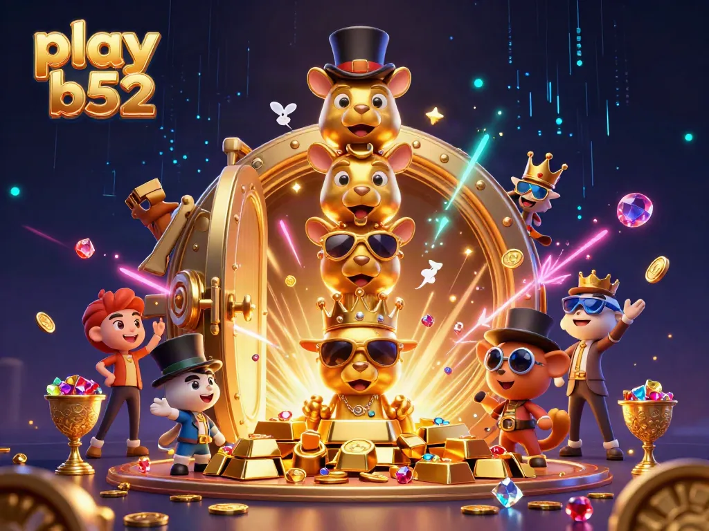Engage in exciting gameplay at play b52, featuring a golden totem surrounded by treasures and vibrant casino elements.