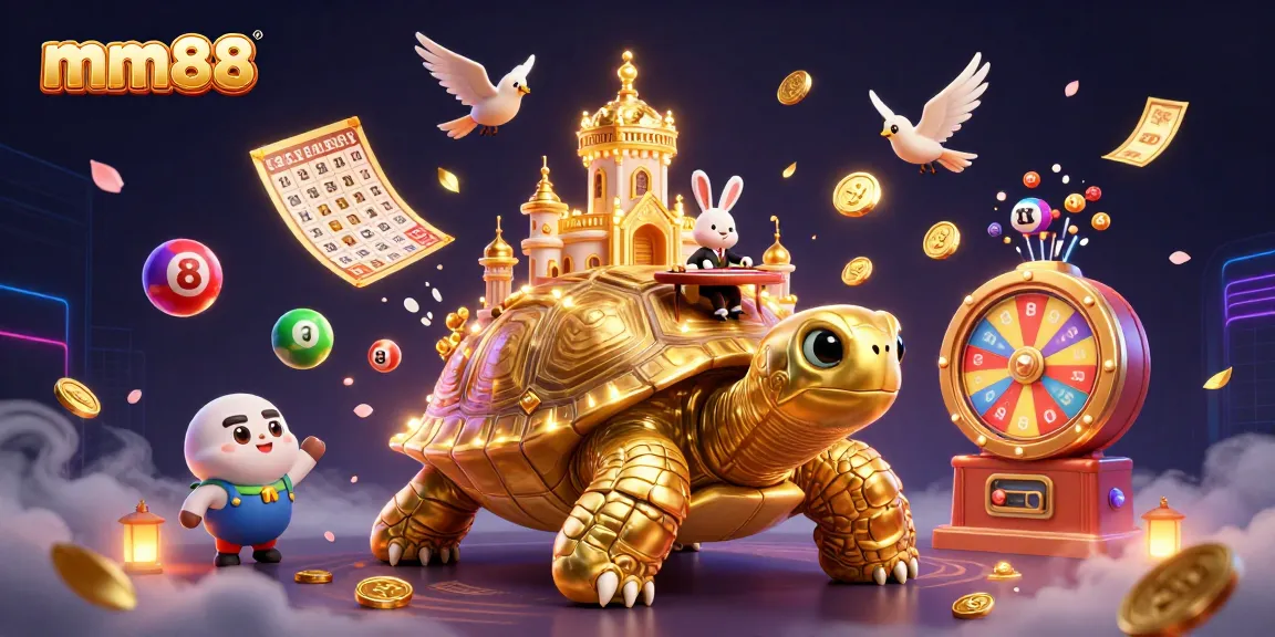 Experience thrilling gaming with mm88 featuring a whimsical tortoise casino and rabbits in action.