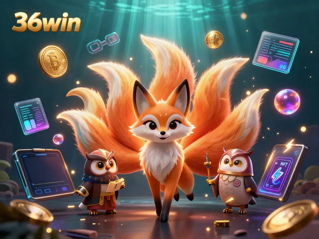 Experience the thrill of 36win with colorful spirit characters and engaging casino elements in this vibrant illustration.