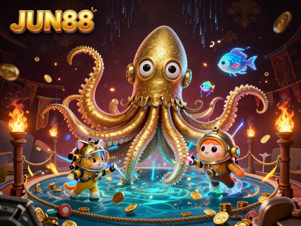 Engage in thrilling gameplay at JUN88 with immersive casino scenes and rich treasure visuals.
