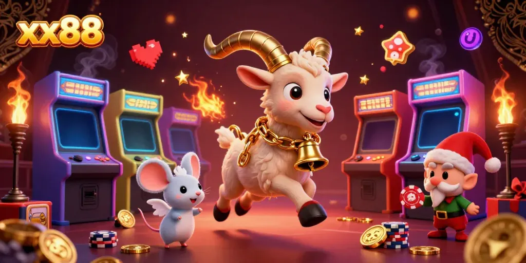 Experience exhilarating gameplay at xx88 with a lively casino scene featuring animated characters and game elements.