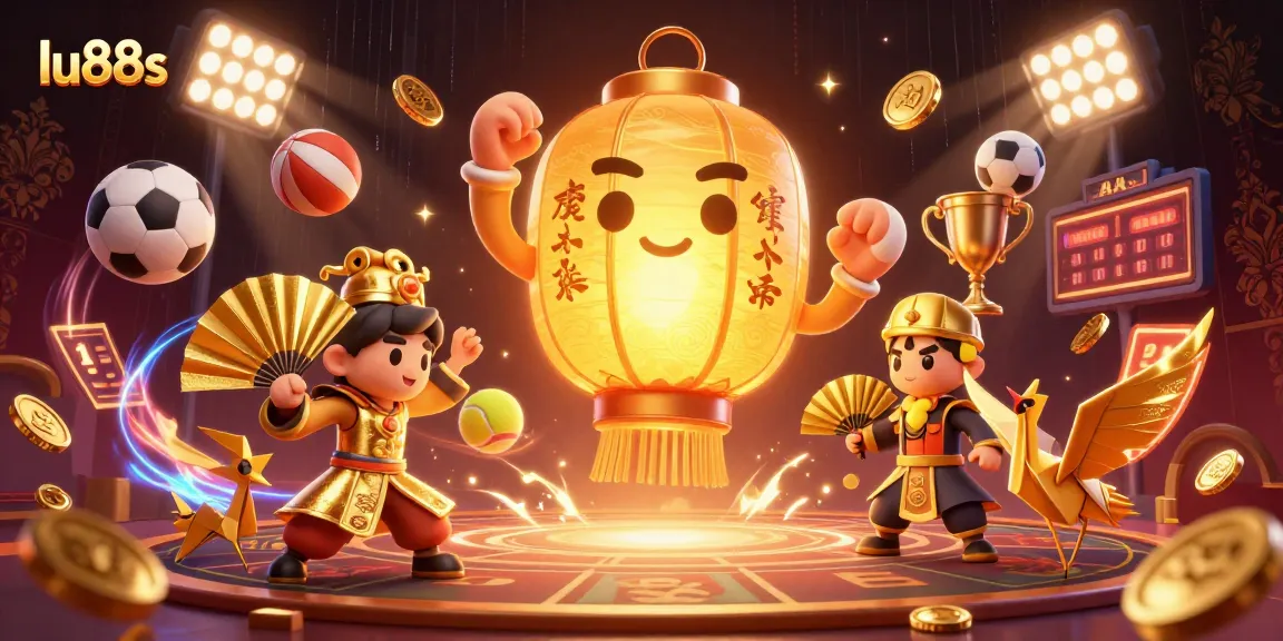 lu88s showcases a vibrant casino spirit scene with dynamic gambling elements and lucky symbols.