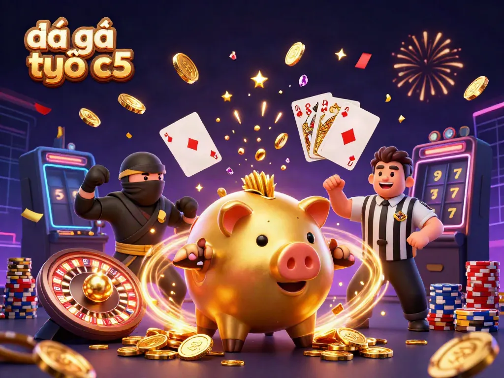 Experience the thrill of đá gà trực tiếp c5 with dynamic characters and vibrant casino elements in this engaging illustration.