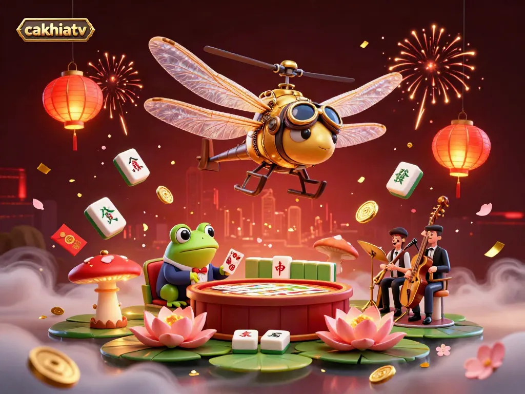 Watch the exciting action at Cakhiatv, where a frog croupier deals cards under the vibrant atmosphere of a lily pad casino.
