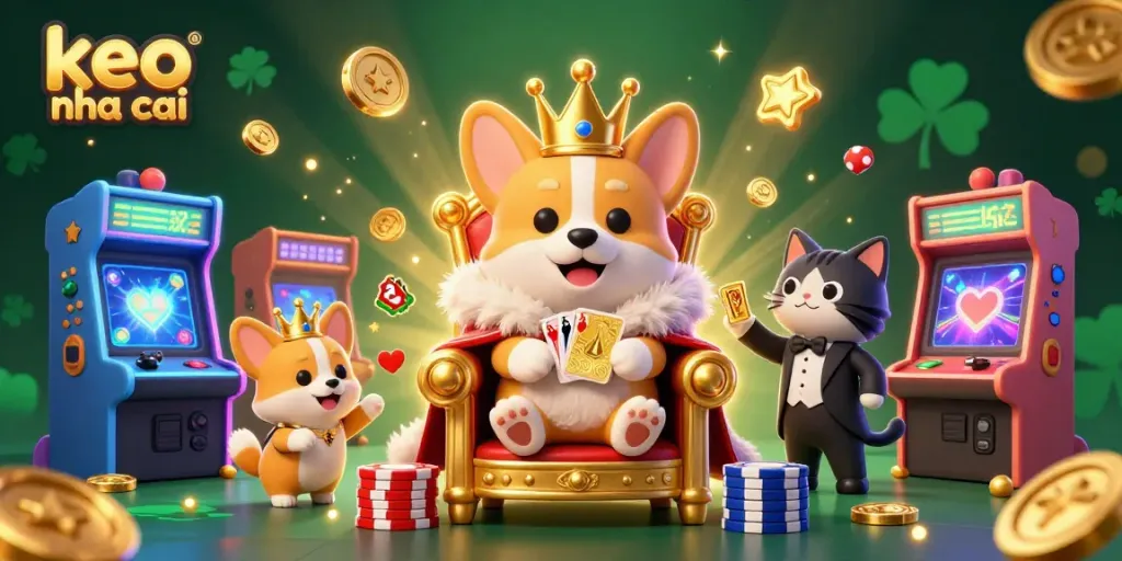 Engage with keo nha cai in a vibrant casino scene featuring cartoon characters and dynamic game elements