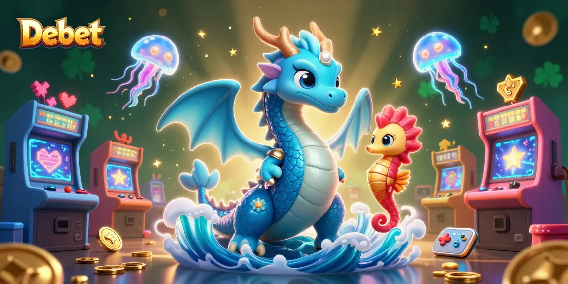Engage with Debet's vibrant gaming experience featuring a water dragon and coral knight.