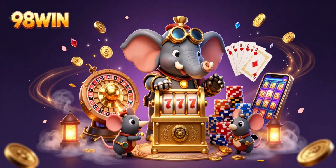 Experience thrilling wins at 98WIN with vibrant casino games illuminating the starlit scene.