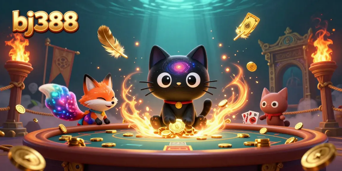 Bet on bj388 while enjoying a dynamic cosmic casino scene with engaging characters and vibrant gambling elements.