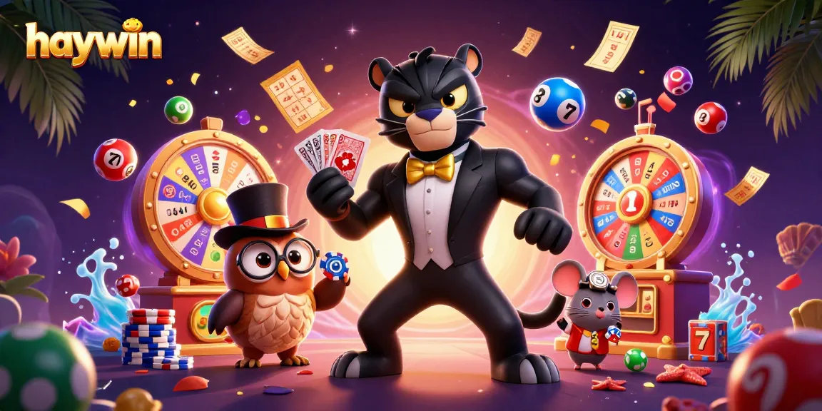 Haywin showcases a vibrant casino scene with characters playing cards and gambling elements, captivating players.