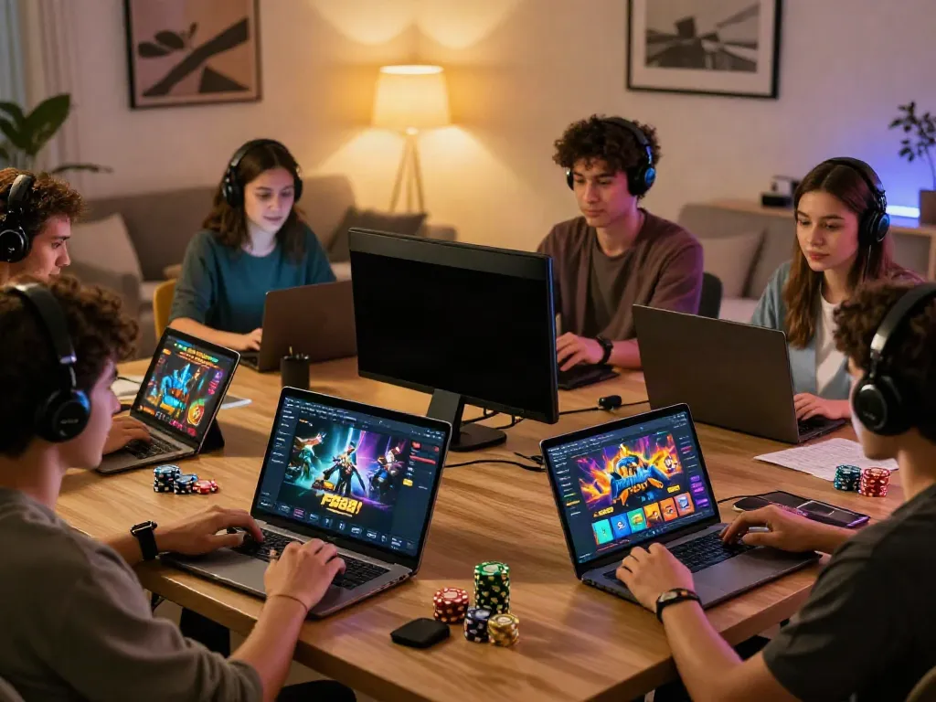 Engaged players enjoying online gaming with fb88mx.com interface in a modern living room.