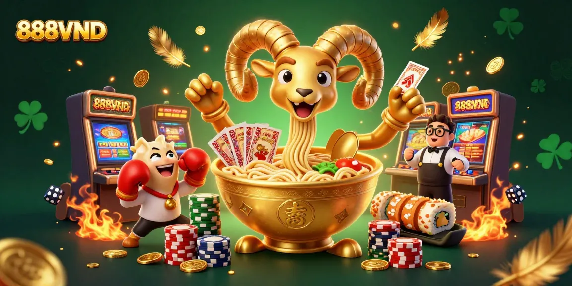 Experience thrilling gaming with 888VND's vibrant 3D illustration showcasing dynamic casino action.