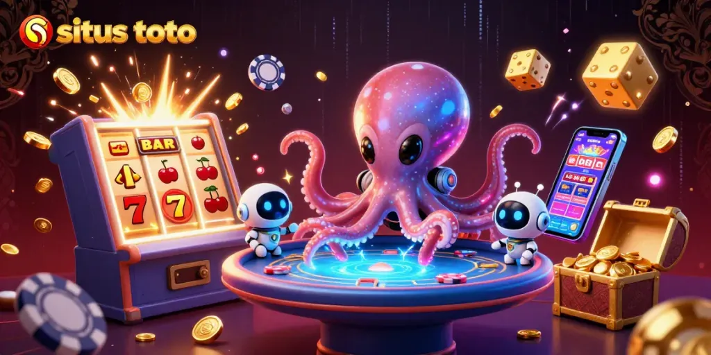Engage in situs toto excitement with alien characters at a vibrant casino scene.