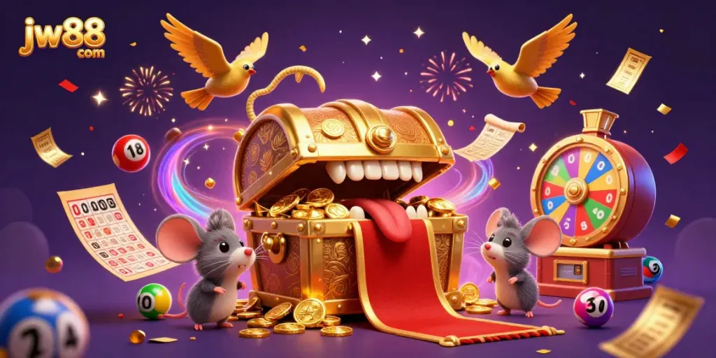 Engage with thrilling games at jw88 com surrounded by vibrant lottery elements and festive energy.