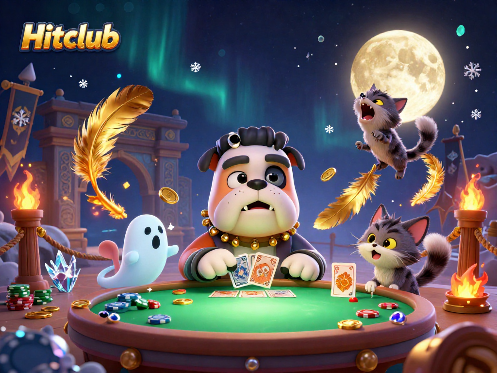 Engage in thrilling card games at Hitclub's vibrant casino illustration featuring lively characters.
