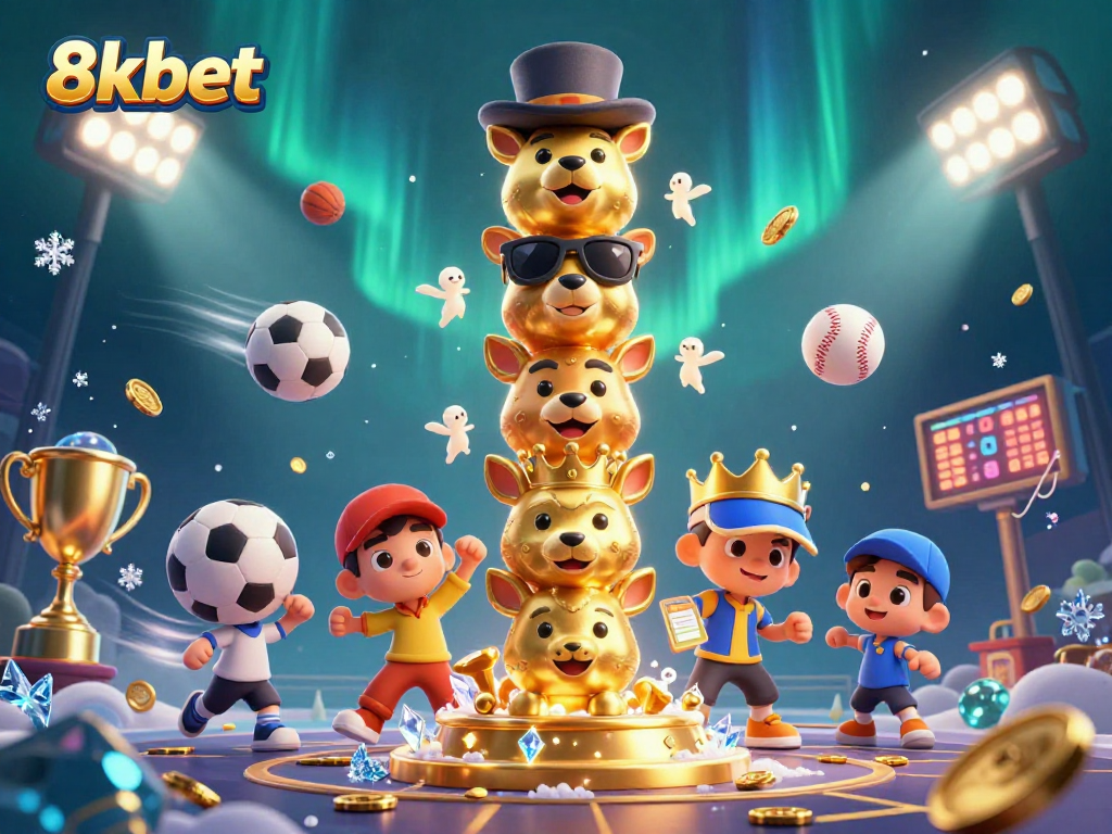 Immerse yourself in 8kbet's vibrant casino atmosphere with engaging characters and sports elements.