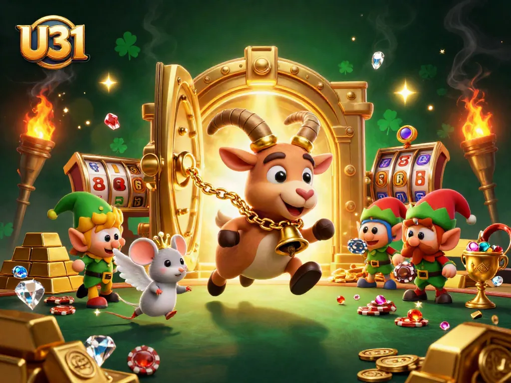 U31 engages players in an immersive casino scene filled with vibrant slots and delightful chaos.