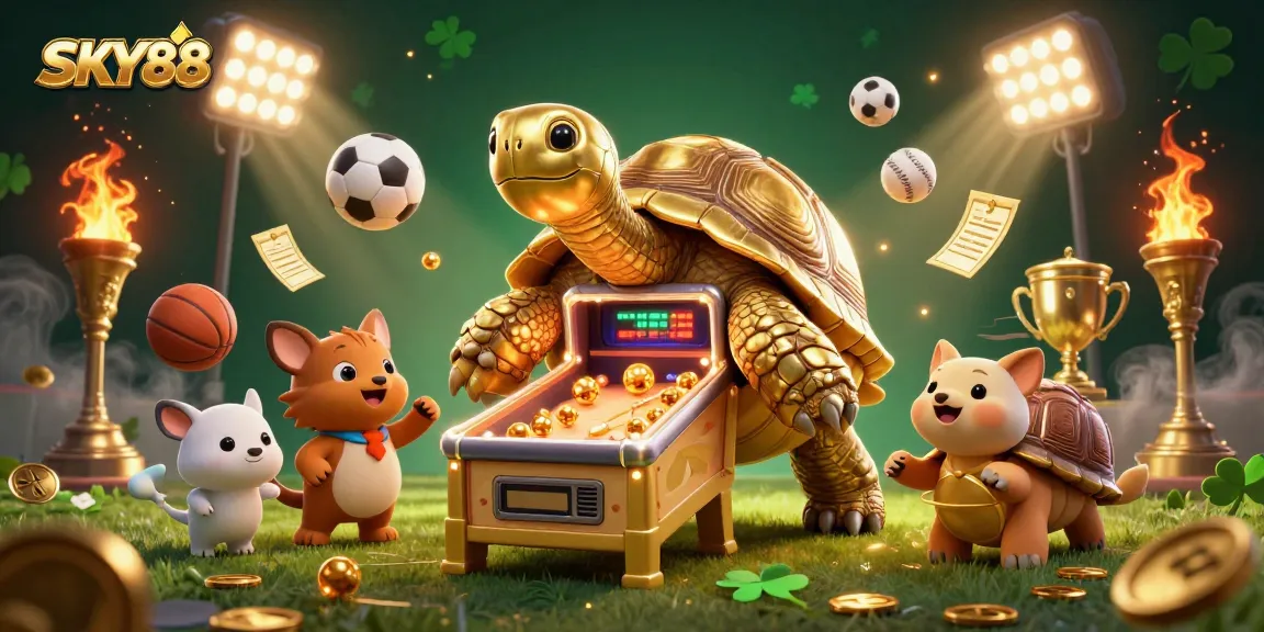 Experience the thrill of SKY88 gaming as animated characters interact with dynamic sports elements.