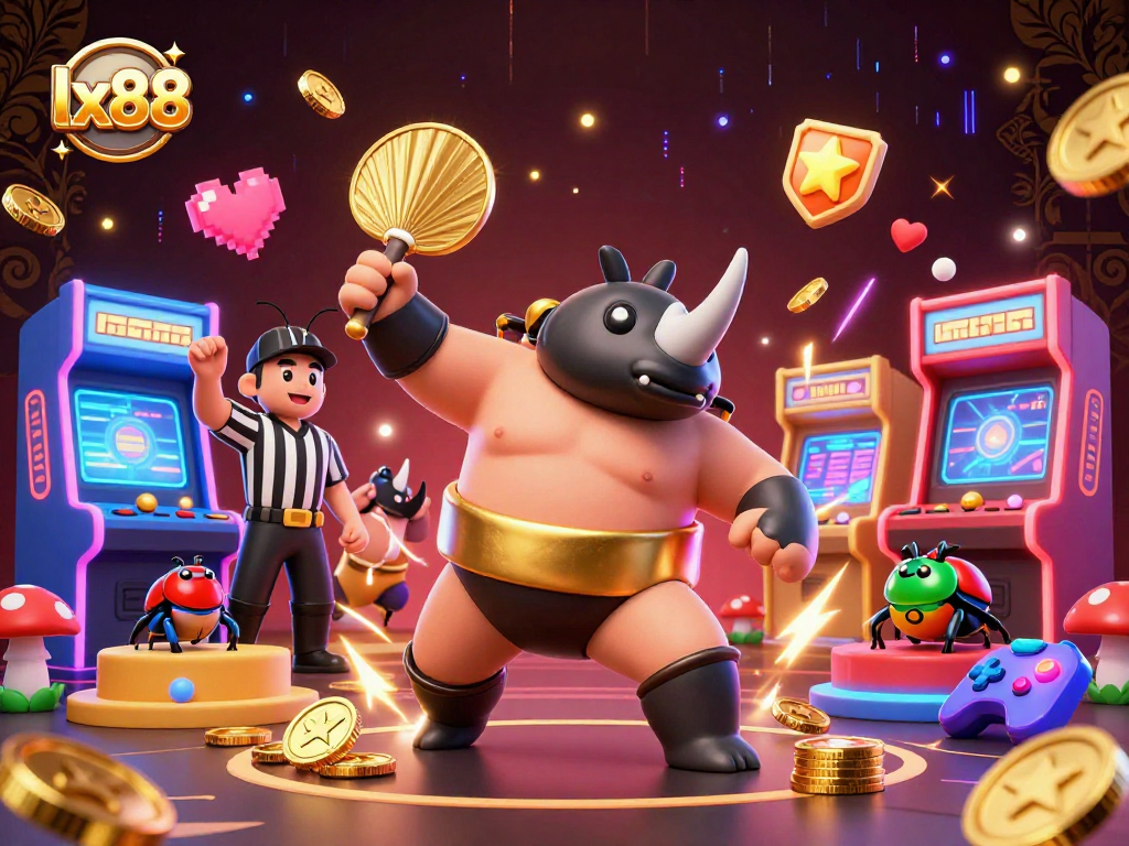 Experience thrilling action at lx88 as the rhinoceros beetle champion stomps, sending coins flying!