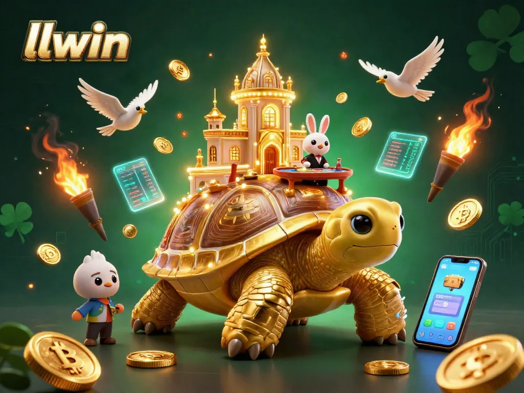 Experience thrilling gameplay at llwin with a golden tortoise casino scene and vibrant crypto elements.