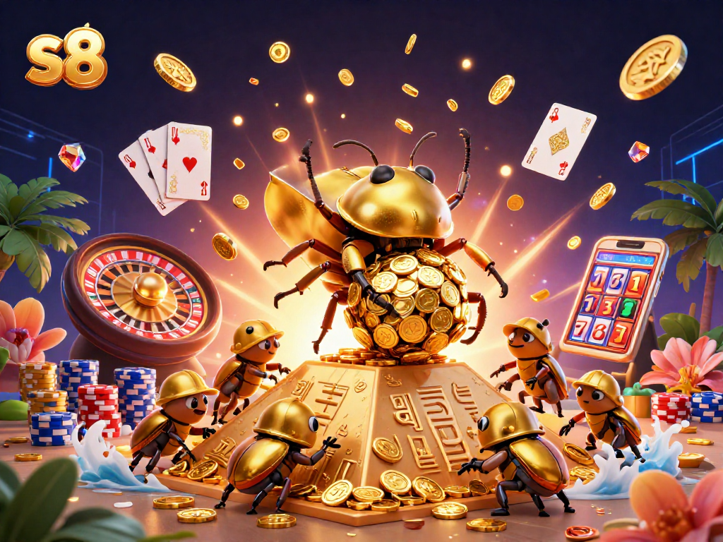 Spin the reels at s8 for an exciting gamble with golden coins and casino symbols!