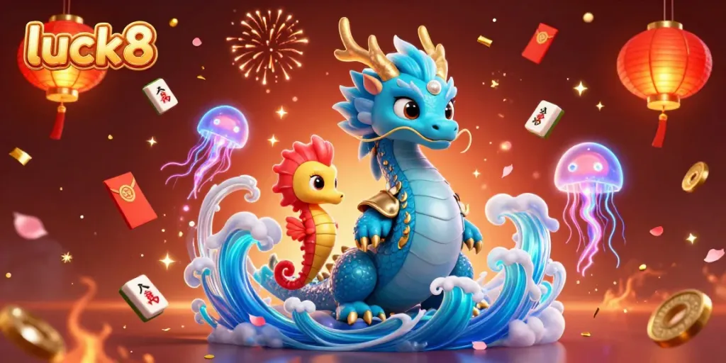 Experience the thrill of luck8 with vibrant dragons and dynamic casino elements showcasing exciting gaming visuals.