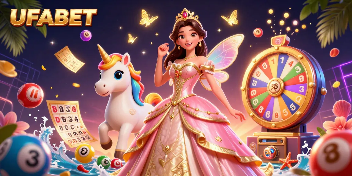 Place high-stakes bets on UFABET with colorful lottery elements and vibrant characters showing gambling excitement.