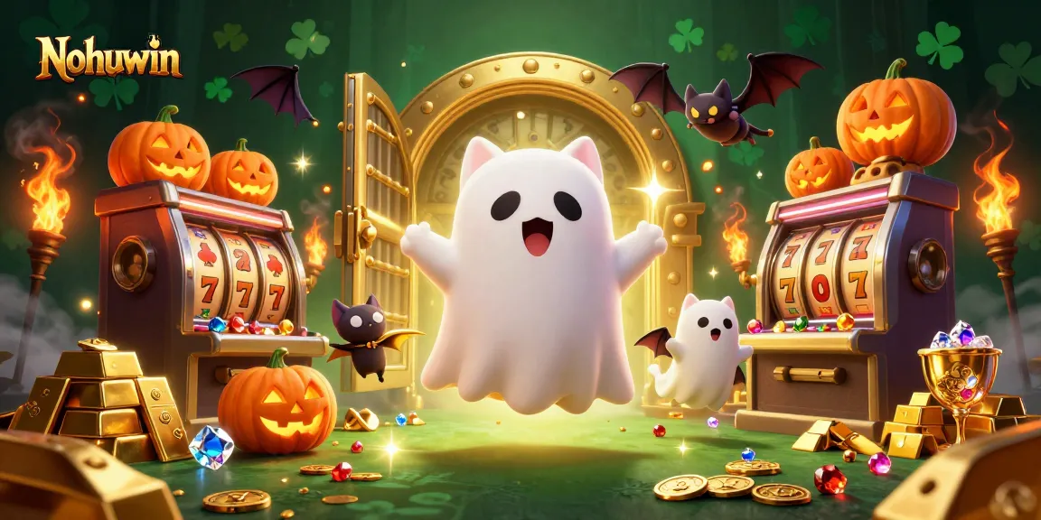 Nohuwin enhances your gaming with a lively ghost cat and vibrant casino elements in thrilling action.