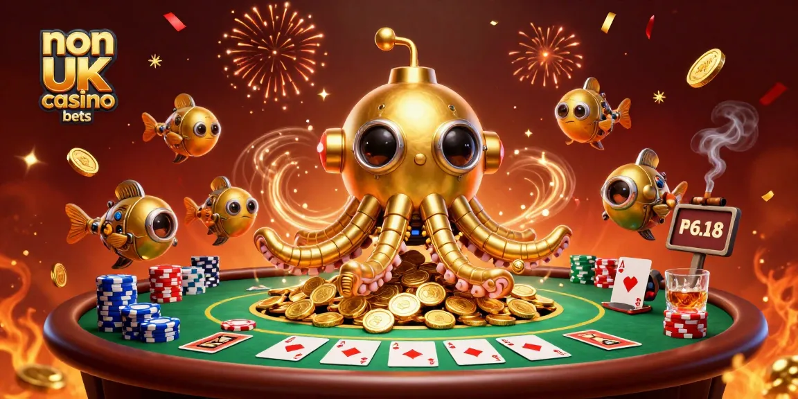 Experience the thrill of non UK casino bets with this vibrant 3D illustration of a golden kraken.