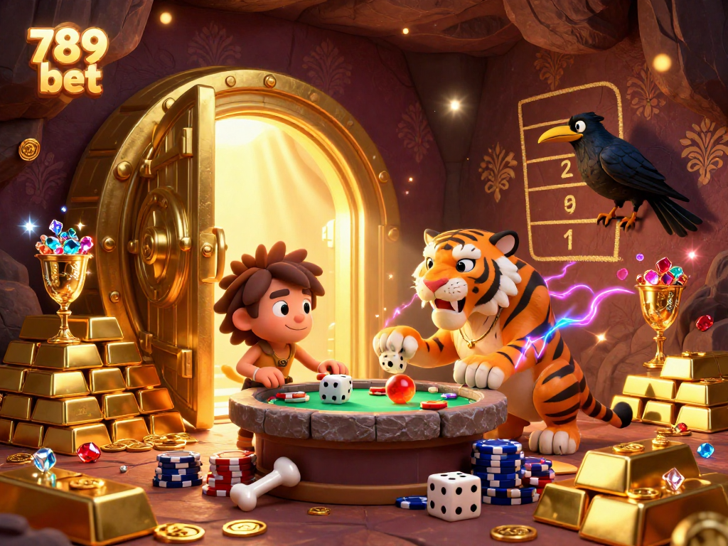 Engage with the thrilling world of 789 bet as caveman duo celebrates wins in their casino.