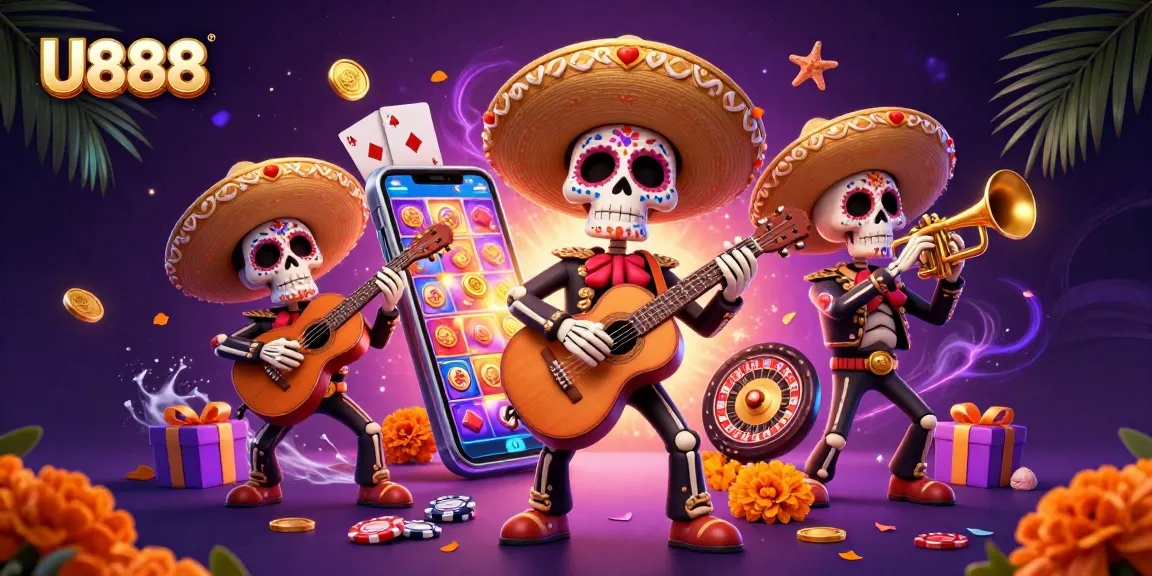 Engage with U888's vibrant casino atmosphere through colorful gaming elements and festive mariachi musicians.