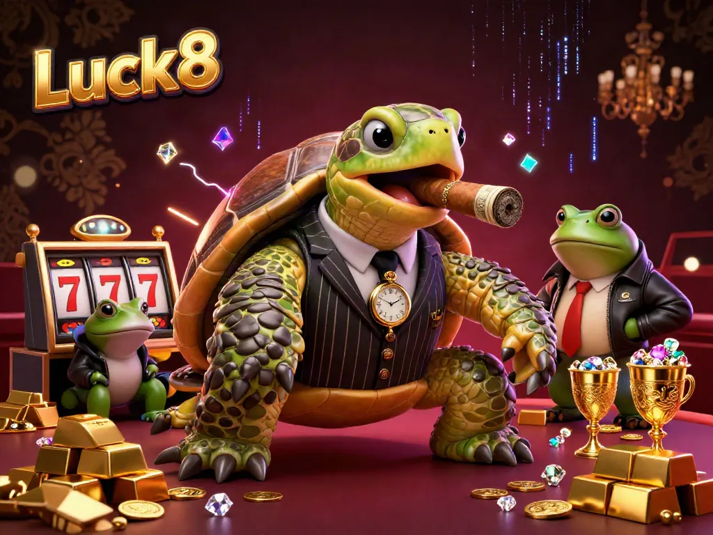 Experience thrilling casino fun with Luck8 where a snapping turtle and bullfrogs light up the game.