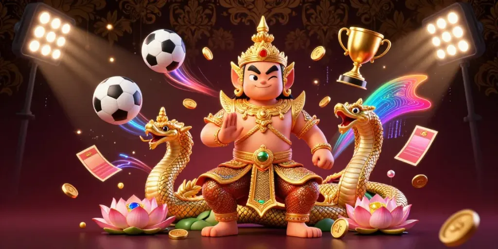 ONBET sports betting illustrated with Thai guardian and energized elements.