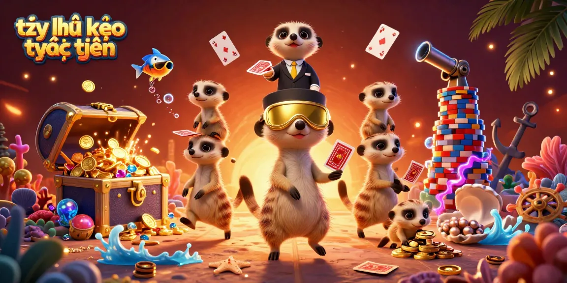 Experience tỷ lệ kèo trực tuyến in a vibrant casino scene with meerkats handling chips and lively gaming elements.
