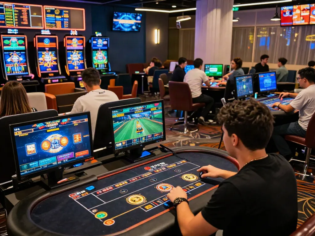 Players enjoying online games at VIN88 team casino, showcasing dynamic digital betting atmosphere.