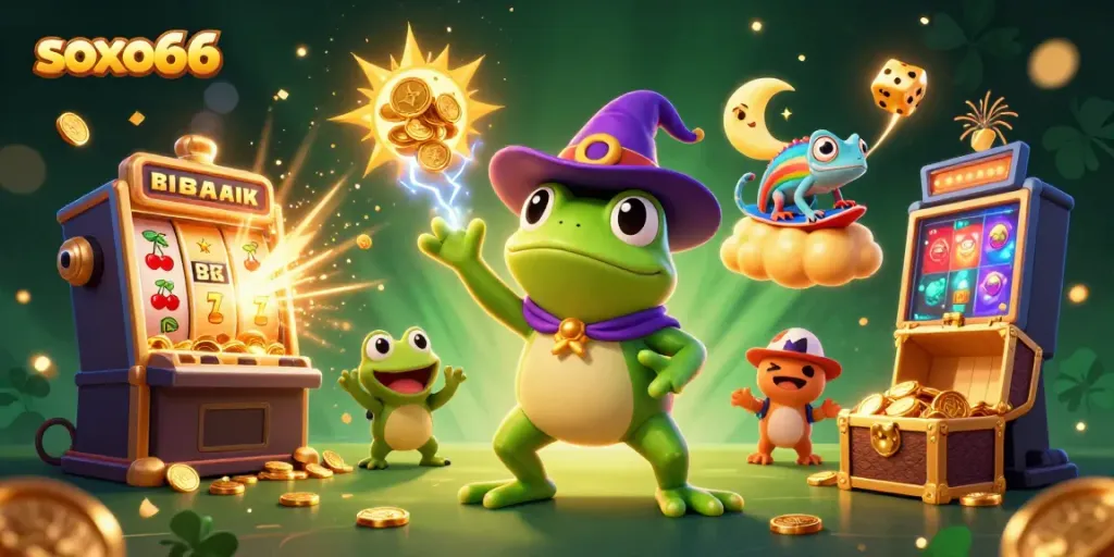 Experience thrilling jackpots with soxo66 through a vibrant casino scene illustration.