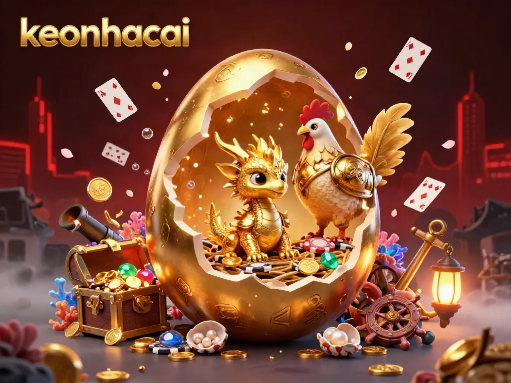 Explore thrilling gaming adventures with keonhacai as a golden dragon guards poker treasures.