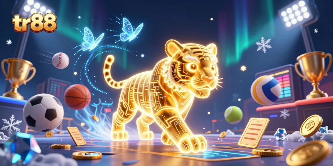 Experience thrilling wins at tr88 in a vibrant digital casino with dynamic gaming elements and a golden tiger.