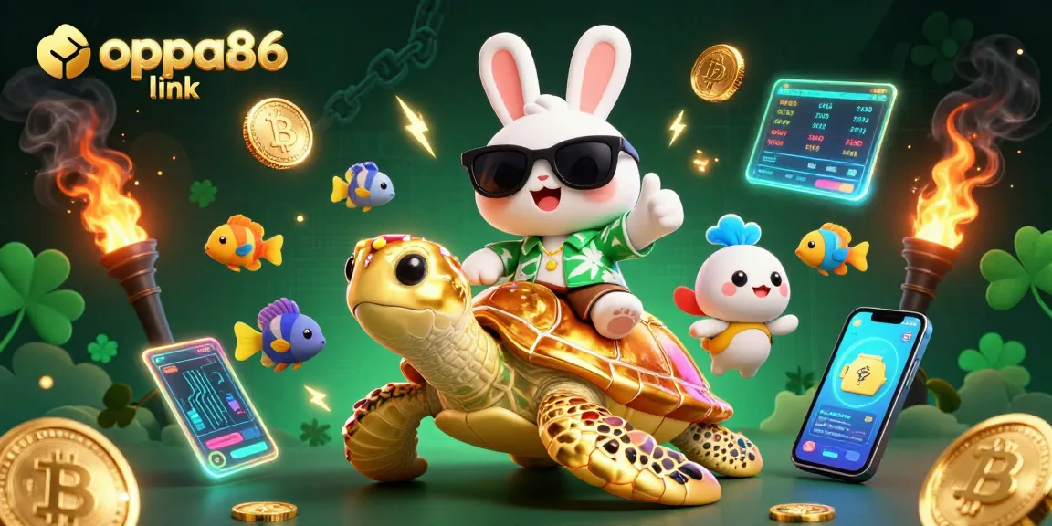Spin and win today at oppa86 link, featuring a fun cartoon rabbit and a golden turtle.