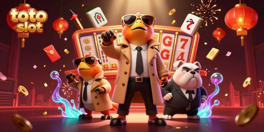 Experience exhilarating toto slot action in a vibrant casino scene with raptors and a bulldog bouncer.