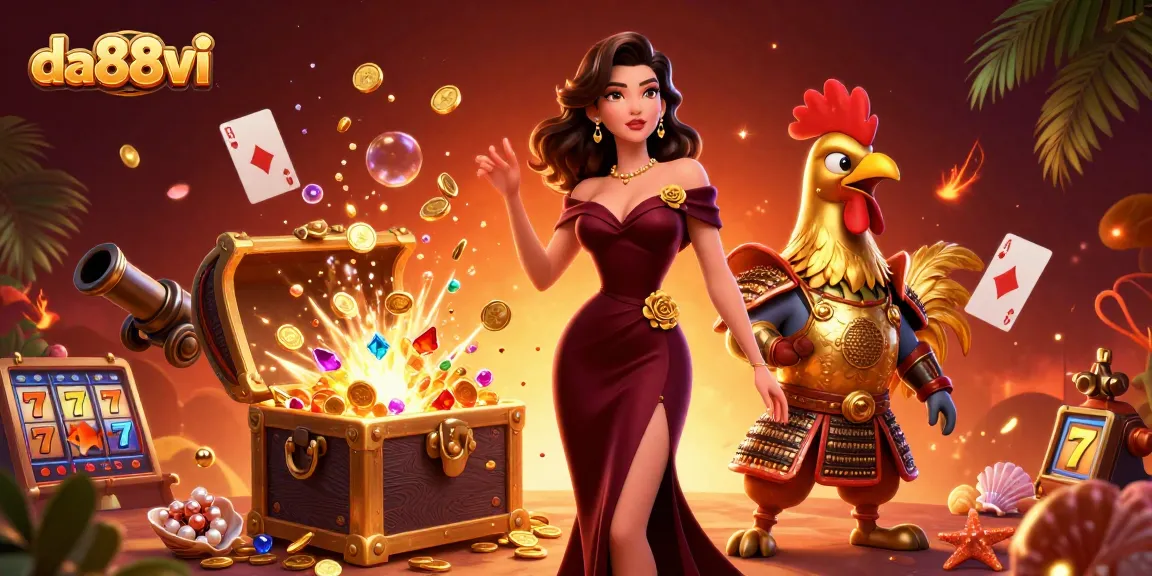 Experience thrilling adventures with da88vi in a glamorous 3D casino illustration, filled with action.