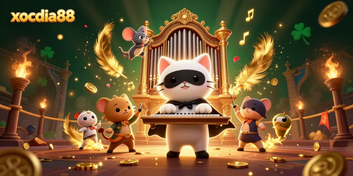 Experience thrilling games at xocdia88 with an illustrated casino scene featuring unique characters and vibrant gaming elements.